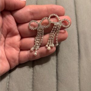 LOFT Silver Bow Earrings with Pearl Accents